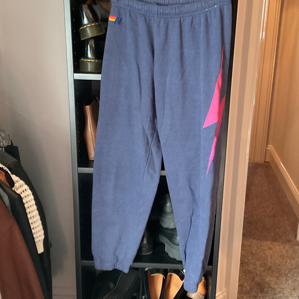 Blue Joggers with Pink Lightning Bolt